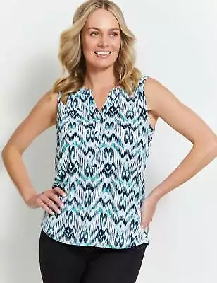 RIVERS - Womens Tops -  Sleeveless Notched Neck Printed Top • $16.20