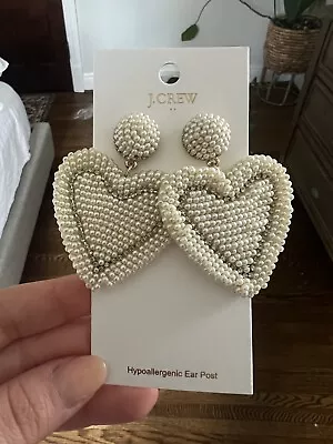 $50 NWT J.Crew Beaded Heart White Pearl Earrings • $22