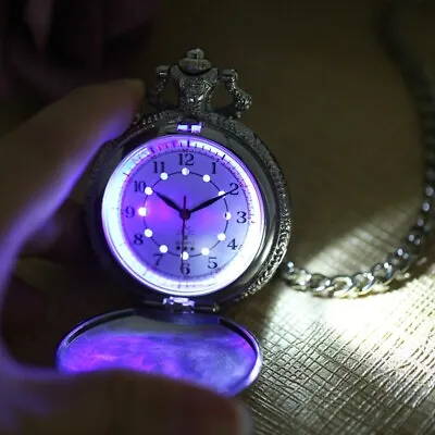 Steampunk Vintage Train Pattern Pocket Watch Quartz LED Light Analog Gifts Xmas • $5.20