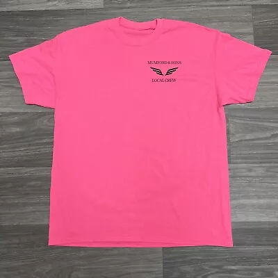 Mumford & Sons Band Tee Shirt Mens L Neon Pink Local Crew Roadie Music Tour • $44