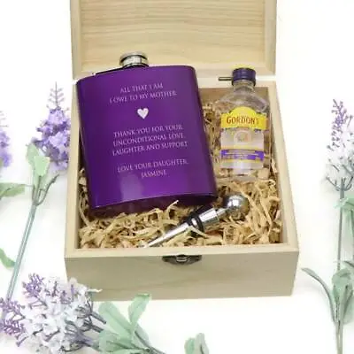 Personalised Purple Flask In Timber Engraved Gift Box Mothers Day Keepsake Box • $34.95