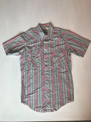 Vintage Wrangler Mens Size 15.5 Small Western Pearl Snap Shirt Striped  Rodeo • $49