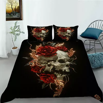 £43.19 • Buy 3D Black Skull Red Rose Bedding, Soft And Comfortable Duvet Cover