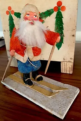 Vintage German Christmas Santa On Skies Beautiful Prewar Decoration • $289