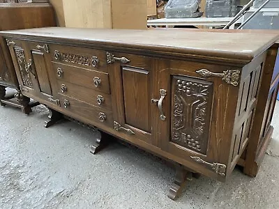 Vintage Solid Oak Webber Furniture Sideboard Drinks Cabinet Buffet 74” X 17 X 32 • £95