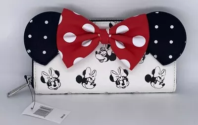 Disney Parks Loungefly Minnie Mouse Sketch Red Polka 3D Bow Wallet - NEW • $42.99