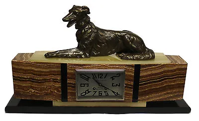 1920's  French ART DECO Bronze Dog Sculpture Mantel Clock By F Marti • $4600