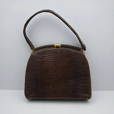 Vintage 50s Purse Handbag Lizard Leather Brown Skin By Bellstone 9x7x2.5 • $29.75