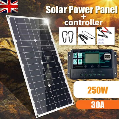£34.86 • Buy 250W Solar Panel Kit 12V DC Battery 30A Charger Controller For Car RV Caravan UK