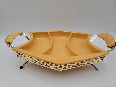 Vintage Miramar Of California Pottery Gold Divided Dish Metal Carrier #946 • $150