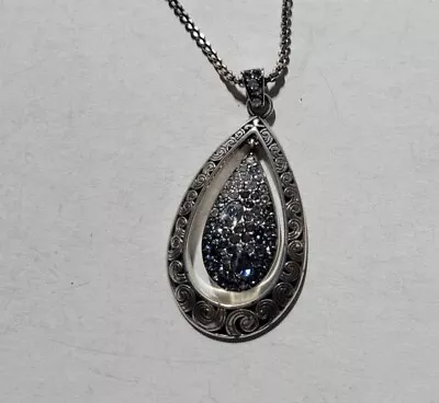 Brighton COUNTING MY BLESSINGS Silver Blue Crystl Teardrop Pendant Necklace NWOT • $38.50