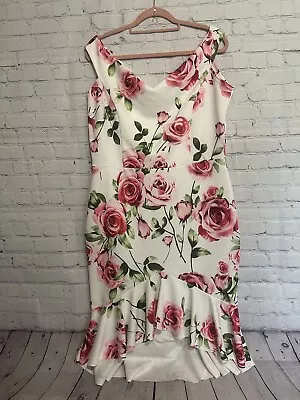 Quiz Women's Dress Size 18 White Floral Sleeveless Fitted Occasion Midi • £20