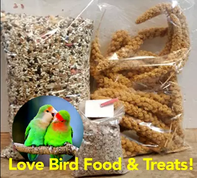 Love Bird Food & Treat Bundle! 5 Lbs Feed 8 Oz Millet W/Calcium & Mineral Bar! • $33.99