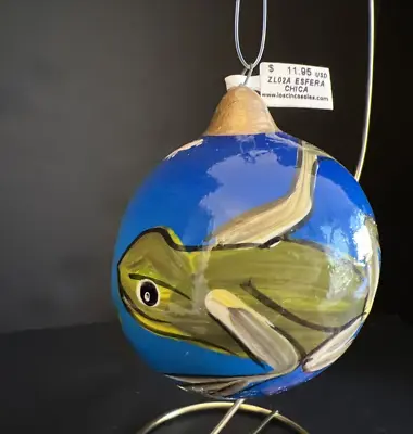 Mexican Folk Art Paper Mache ? Christmas Ornament Hand Painted Round Frog Blue • $11.07