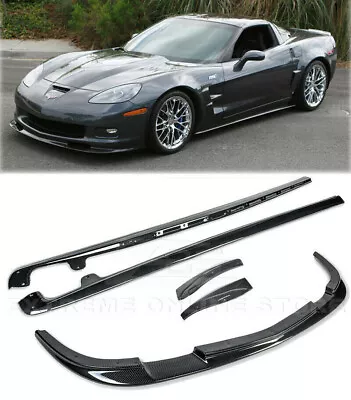 ZR1 Style Front Lip & Side Skirts Fits 05-13 Corvette C6 Z06 HYDRO CARBON FIBER • $509.98