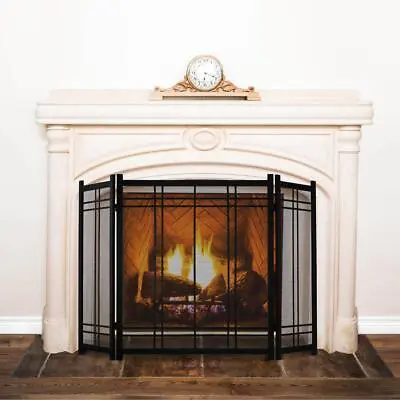 Fireplace Screen Preston Vintage Iron Steel Finish 3-Panel Protect From Sparks • $58.92