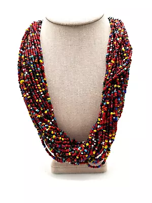 Vintage Nagaland Multi Strand Colorful Glass 37 Strands Necklace 20 Paise Coin • $399.99