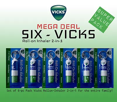 VICKS Roll On Inhaler 2 In 1 Relief For Headache & Blocked Nose Balm - 6 Inhaler • $19.98