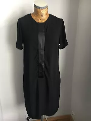 MARKS AND SPENCER DRESS T Shirt Midi Casual Black Day Uk 10 Swing Satin Line • £13.95