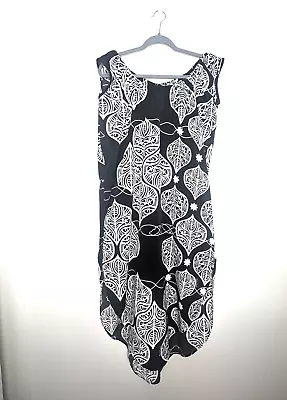 Manuhealii Dress Womens Large Hawaiian Black White Midi Sleeveless Pullover • $54.99