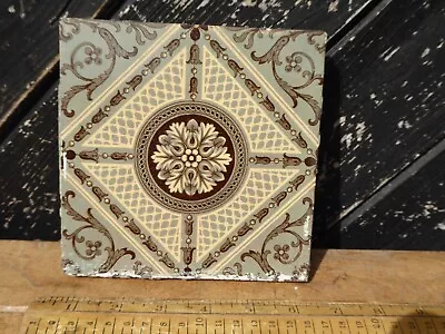 Victorian Mintons Tile. 6 In. Pale Blue/Grey With Central Design.Date Lozenge (2 • £14.99