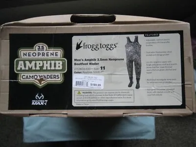 FROGG TOGGS MEN'S AMPHIB 3.5mm NEOPRENE BOOTFOOT WADER SZ. 11-REALTREE MAX-7-NEW • $110