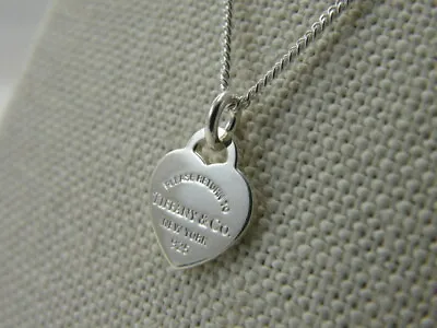 $125 • Buy New Return To Tiffany & Co 925 Silver Mini Heart Tag Pendant 16  Chain Necklace