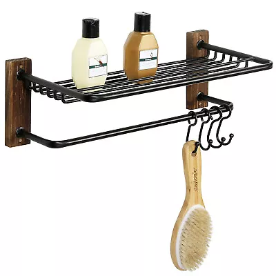 Wall Mounted Black Metal Bathroom Towel Rack 2 Tier Organizer Display Shelf • $15.99