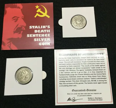 Stalin's Death Sentence Silver Coin 20 Kopek KM 88 COA & History & Album Inc. • $28.50