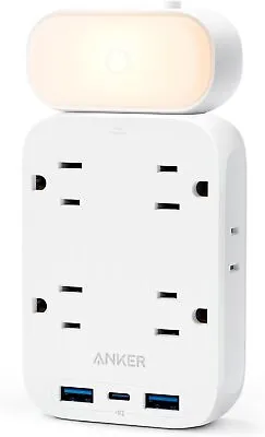 Anker 6 Outlet Extender Built-in Lamp 9in1 USB C Wall Charger Overload Protector • $19.99