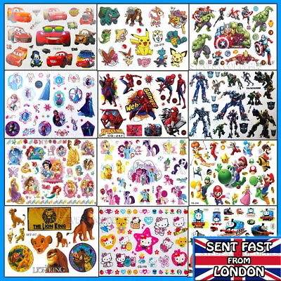 Temporary Kids Tattoos Girls Boys Disney My Pony Thomas Tank Avengers Dinosaurs • £2.85