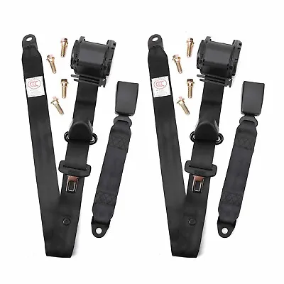 2x Retractable 3 Point Safety Seat Belt Straps Car Vehicle Adjustable Belt Kit • $35.12