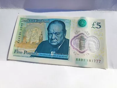 AA01 181777 £5 Pound Polymer Note 2016 VERY LOW SERIAL NUMBER • $97.40