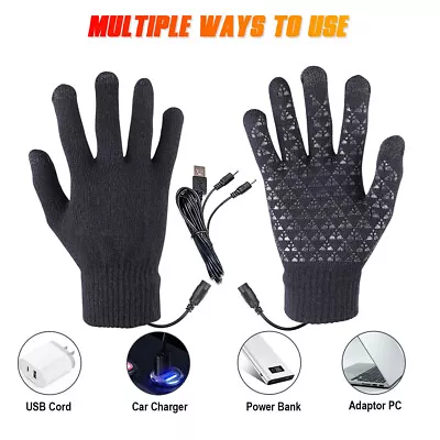 Electric USB Heated Gloves Winter Warming Thermal Ski Snow Hand Warm Windproof • $11.03