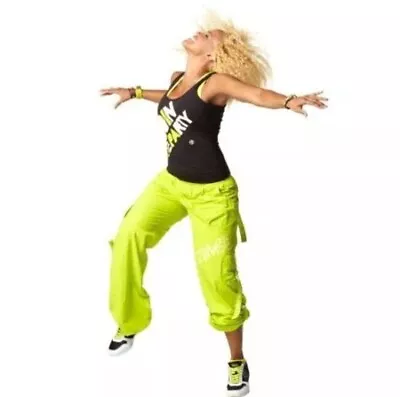 ZUMBA FITNESS Cargo Convert To Capri Pants ZGreen Tassels Feel The Music Large • £32.17