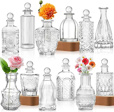 Glass Vase Bud Vases In Bulk Set Of 12 With 8 Glass StoppersSmall Vases For Fl • $40.19