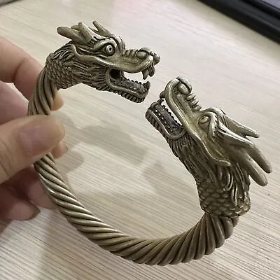 Miao Silver Jewelry Accessories Tibetan Silver Double Dragon Silver Bracelet • $14.49
