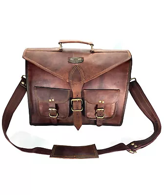 25  Solid Genuine Vintage Leather Men's Messenger Shoulder Laptop Bag Briefcase • $64.86