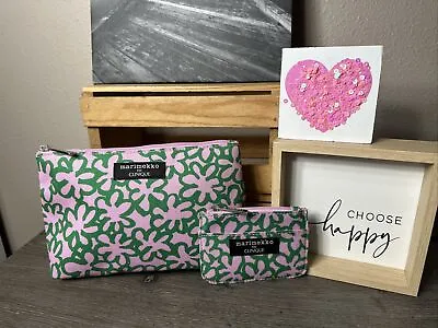 Marimekko For Clinique Pink/Green Print Logo Zip Makeup Bag+Zip Card Pouch NWOT • $15.99