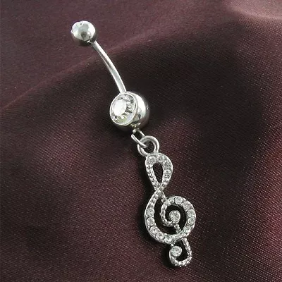 Treble Clef Music Musical Note Dangle Belly Button Naval Ring Body Fashion Jewel • $9.99