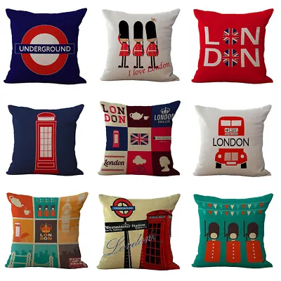 18  British Style Linen Sofa Pillowcase London Sofa Car Cushion Cover Home Decor • £4.79