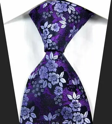 Hot! Classic Florals Purple White JACQUARD WOVEN 100% Silk Men's Tie Necktie • $7.99