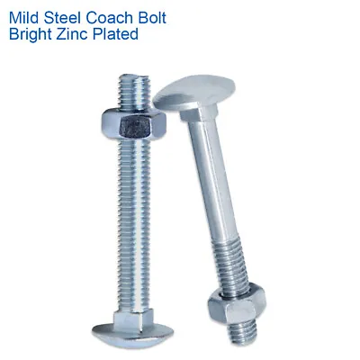 M5 X 50mm COACH CARRIAGE BOLTS CUP SQUARE BOLTS WITH HEX NUTS BZP DIN 603/555 • £1.49
