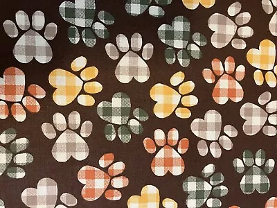 Cotton Fabric Bolt Sold In Yards New American Autumn Paws Check • £5.50