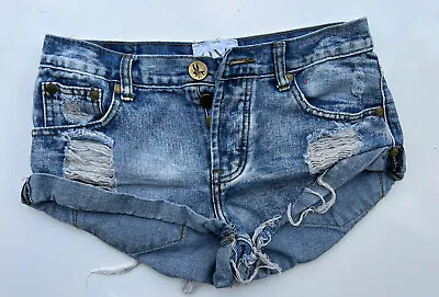 $29.99 • Buy ONE X One Teaspoon Women 25 Denim Shorts Distressed Cuffed Button Fly