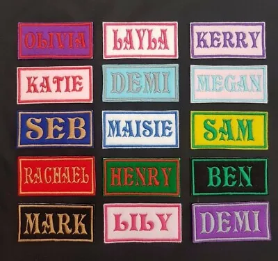 Personalised Embroidered Name Patch Badge 100 X 40 Rectangular Iron On Or Sew • £3.95