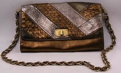 Elliott Lucca Cordoba Womens Gold Metallic Leather Patchwork Clutch Shoulder Bag • $35.41