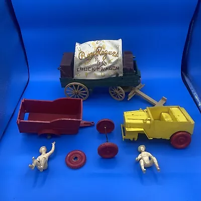 ROY ROGERS Chuck Wagon Jeep Trailer IDEAL Vintage With 2 Figures As Is • $30