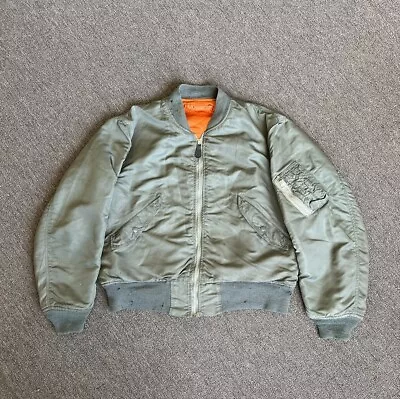 Vtg 70s L-2B Flight Jacket Large Green Orange Pilot Jacket Conmar Scoville • $120