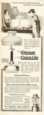 1919 Coleman Vintage Print Ad Quick Lite Gas Reading Sewing Lamp Camp Lantern • $13.59